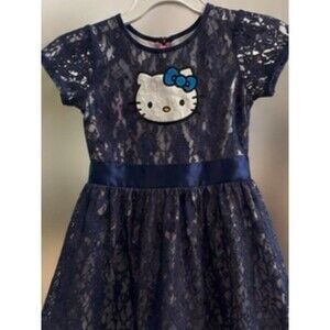 #079 - Blue Hello Kitty Girls Lace Dress Size Small 6/6X